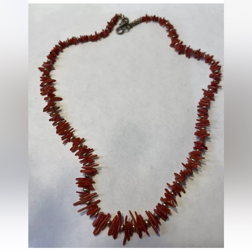 Vintage Coral Branch & Pearl Necklace  Sterling Silver